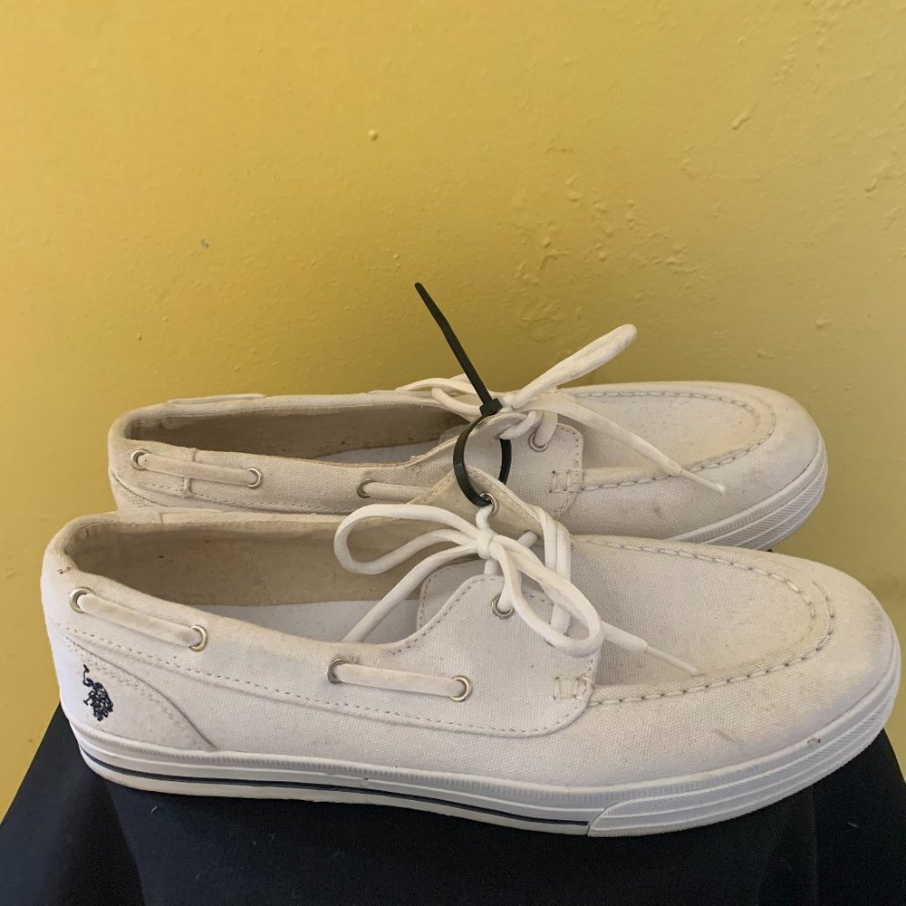 U S Polo Assn. White Canvas Boat Shoes